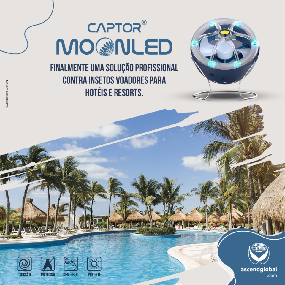 Características da armadilha luminosa para a indústria da hospitalidade-Proteja os clientes do seu resort ou hotel nas áreas externas e próximo a piscinas sem usar inseticidas, com CAPTOR® MOONLED. 